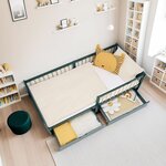 Lit simple 90x200 matelas 2 tiroirs vert enfant
