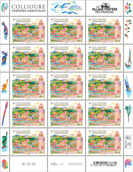 Feuille de 15 timbres - Village préféré des Français 2023 : Collioure - Lettre verte