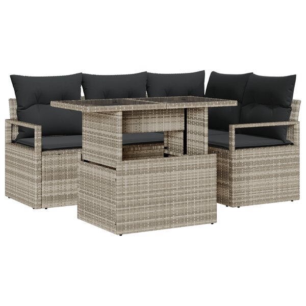 vidaXL Canapé de Jardin 5 Pièces avec Coussins Gris Clair