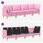 vidaXL Canapé modulaire avec rangement 4 Pièces Rose Tissu