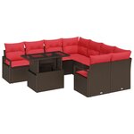 vidaXL Ensemble de canapé de jardin 9 Pièces Marron et rouge polyrotin
