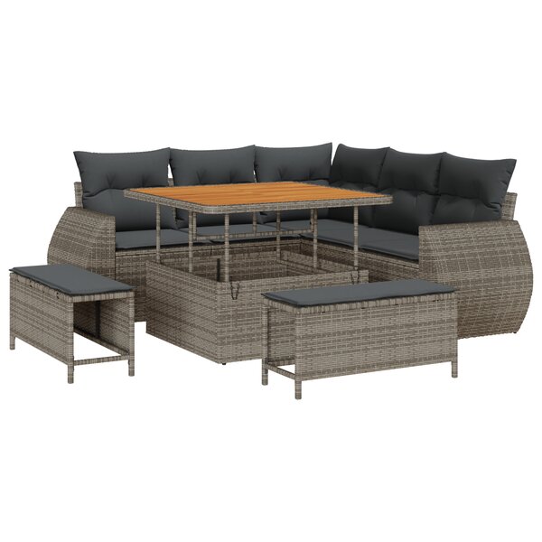 Ensemble de 8 pièces avec coussins Gris Poly Rattan Acacia