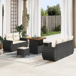 Ensemble de Canapés de Jardin 8 Pièces avec Coussins Noir Rattan Poly Acacia