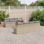 vidaXL Ensemble de jardin 9 pièces avec coussins beige en polyrotin