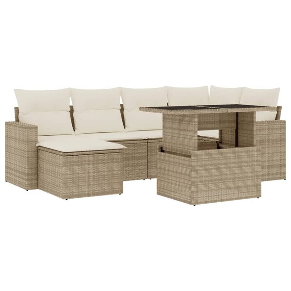 vidaXL Salon de jardin avec coussins 7 Pièces beige résine tressée