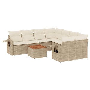 vidaXL Salon de jardin avec coussins 9 Pièces beige résine tressée