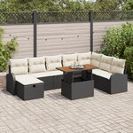 Pack de canapé de jardin familial en 9 pièces avec coussins Noir Poly Rattan