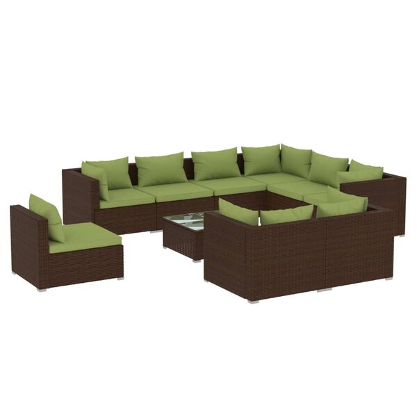 vidaXL Salon de jardin 10 Pièces avec coussins Résine tressée Marron