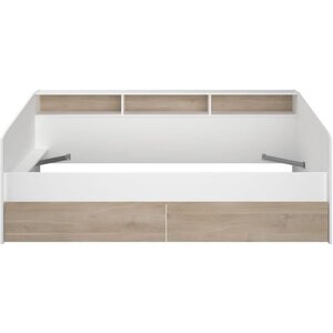 Lit banquette 2 tiroirs 90 x 200/190 cm - Mat chêne et blanc