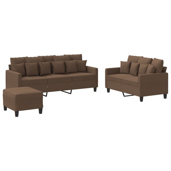 vidaXL Ensemble de canapés 3 Pièces avec coussins Marron Tissu