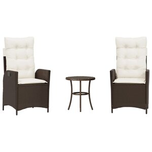 vidaXL Ensemble de bistro 3 Pièces avec coussins marron résine tressée