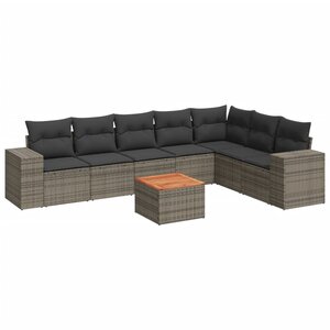 vidaXL Salon de jardin 8 Pièces avec coussins gris résine tressée
