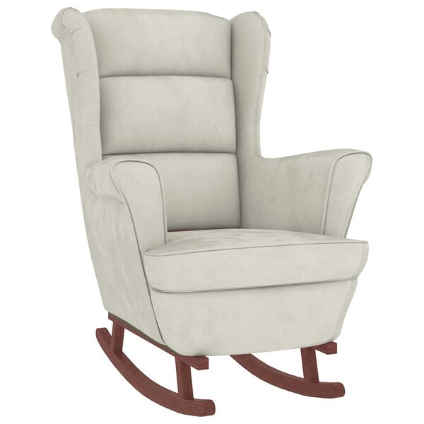vidaXL Fauteuil à bascule à oreilles en velours crème bois massif