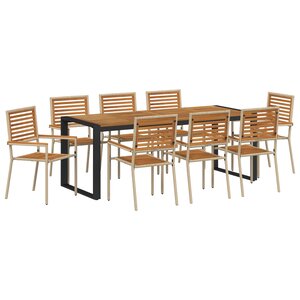 Ensemble de salle à manger de jardin de 9 pièces en poly rotin beige et acacia vidaXL