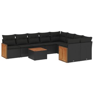 vidaXL Salon de jardin 10 Pièces avec coussins noir résine tressée