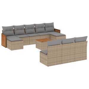 vidaXL Salon de jardin 11 Pièces avec coussins beige résine tressée