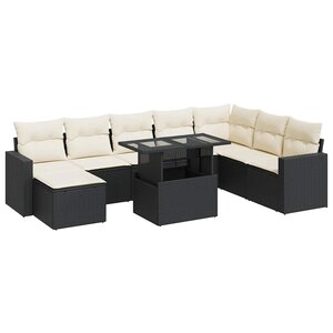 vidaXL Salon de jardin 9 Pièces avec coussins noir résine tressée