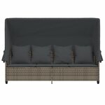 vidaXL Chaise longue avec auvent et coussins gris résine tressée