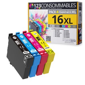 123CONSOMMABLES - 16XL - Pack de 4 Cartouches d'encre Compatible avec Epson Workforce WF-2750 WF-2760 WF-2660 WF-2650 WF-2630 WF-2540 WF-2530 WF-2510 WF-2010