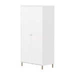 Flexa SAGA Armoire 2 portes a facades rainurees Blanche Pieds et boutons en chene