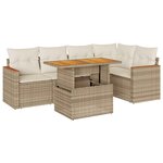 vidaXL Salon de jardin 6 Pièces avec coussins beige résine tressée acacia