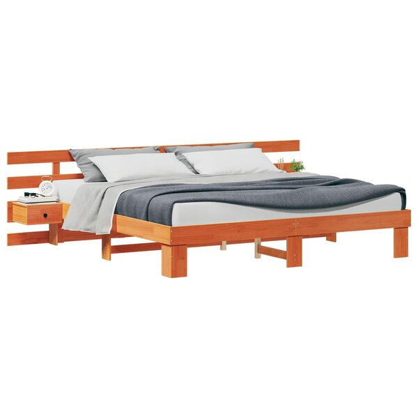 vidaXL Cadre de lit avec tête de lit Marron 200 x 200 cm Pin massif