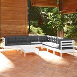 vidaXL Salon de jardin 8 Pièces avec coussins blanc bois de pin massif