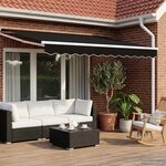 vidaXL Store rétractable manuel avec LEDs Noir et Blanc 3 5 x 2 5 m