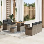 vidaXL Ensemble de Canapés de Jardin 8 Pièces avec Coussins Gris Rattan Acacia
