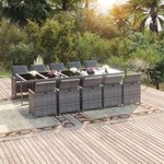 vidaXL Ensemble à manger de jardin coussins 11 Pièces Résine tressée Gris