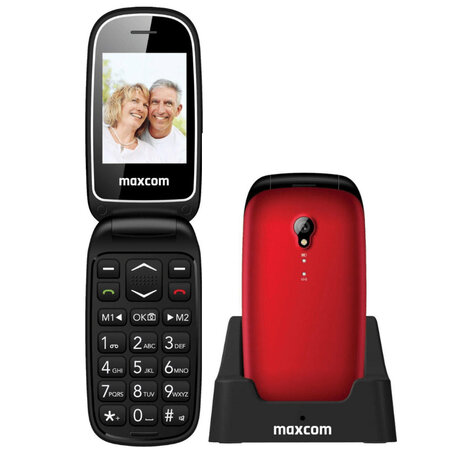Maxcom mm816 - téléphone portable clapet senior 2.4"  touche sos  double sim  rouge