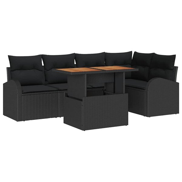 vidaXL Ensemble de canapé de jardin 6 Pièces Noir Poly rotin