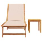 vidaXL Chaise longue et table crème bois d'acacia solide et textilène