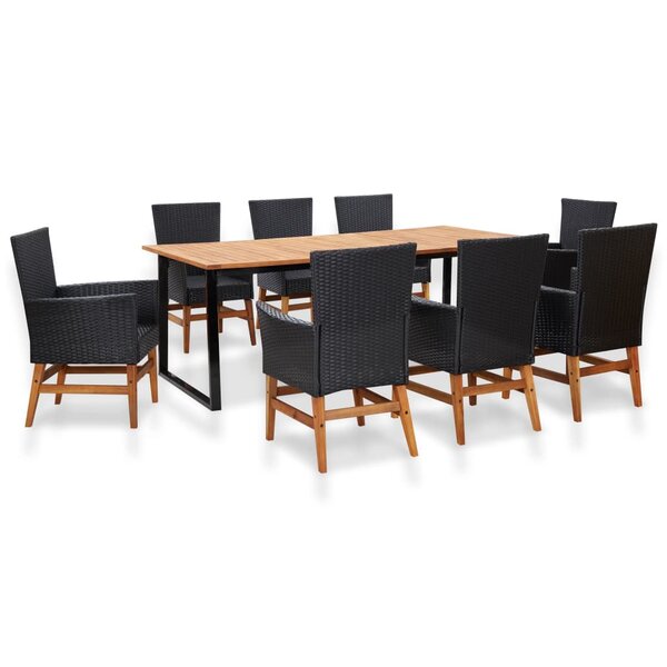 vidaXL Mobilier d'extérieur 9 Pièces Résine tressée et bois d'acacia Noir