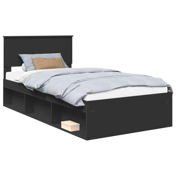 vidaXL Cadre de lit avec tête de lit Noir 100 x 200 cm Pin massif