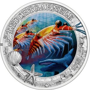 Pièce de monnaie en Cupronickel 3 Euro g 16 Millésime 2023 Luminous Marine Life ANTARCTIC KRILL