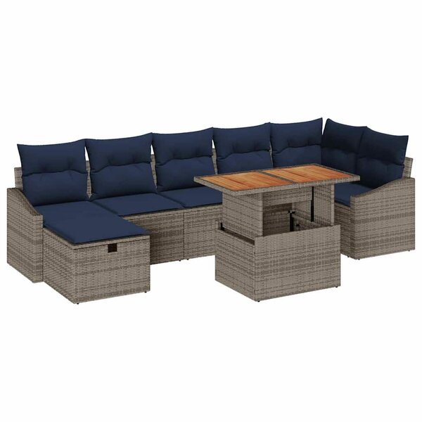 vidaXL Ensemble de canapé de jardin 8 Pièces Gris polyrotin