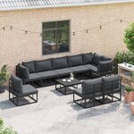 vidaXL Ensemble de canapé de jardin avec coussin 10 Pièces Noir Aluminium