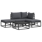 vidaXL Ensemble de canapé de jardin avec coussin 5 Pièces Noir Aluminium