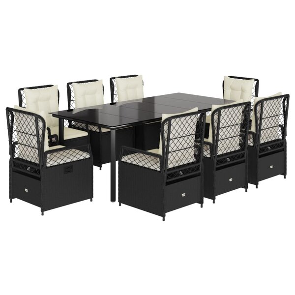 vidaXL Ensemble à manger de jardin 9Pièces coussins noir résine tressée