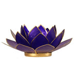 Porte bougie fleur de lotus bleu foncé et or 6 ème chakra