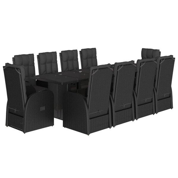 vidaXL Ensemble à manger de jardin 11 Pièces coussins noir résine tressée