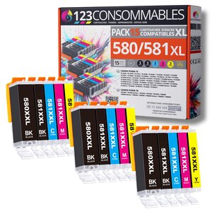 580 581XL - Pack 15 cartouches Canon 580/581 XL compatibles TS8150 TR7500