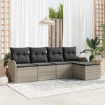 Canapé de jardin 5 pièces avec coussins en poly rattan gris clair