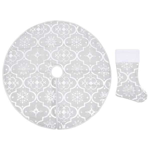 vidaXL Jupe de sapin de Noël de luxe avec chaussette Blanc 90 cm Tissu