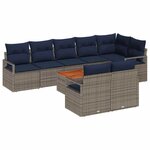 vidaXL Ensemble de canapé de jardin avec coussin 9 Pièces Gris Poly rotin