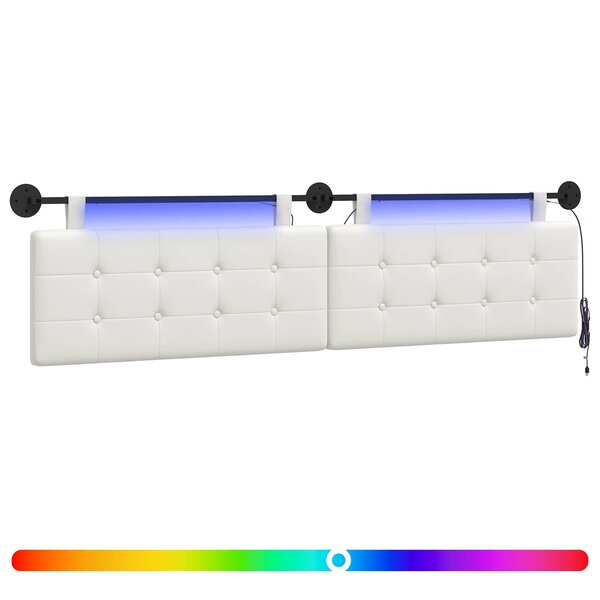 vidaXL Tête de lit suspendue Avec lumière LED Blanc Simili cuir