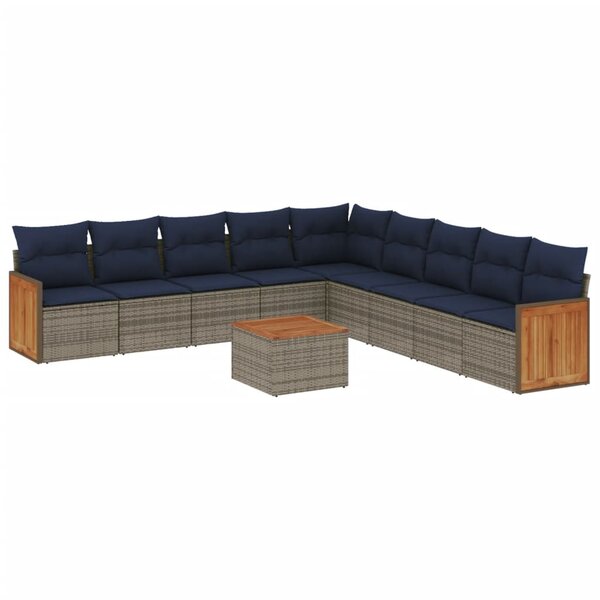 vidaXL Salon de jardin 10 Pièces avec coussins gris résine tressée