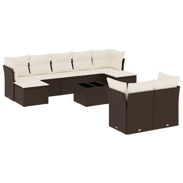 vidaXL Salon de jardin 10 Pièces avec coussins marron résine tressée