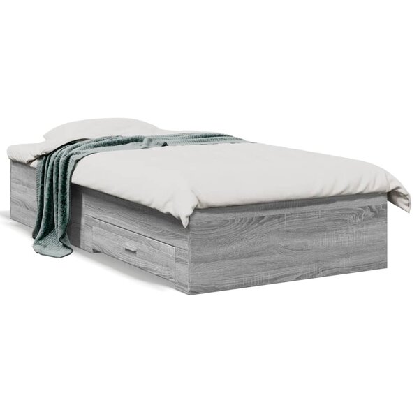 vidaXL Cadre de lit avec tiroirs sans matelas sonoma gris 100x200 cm